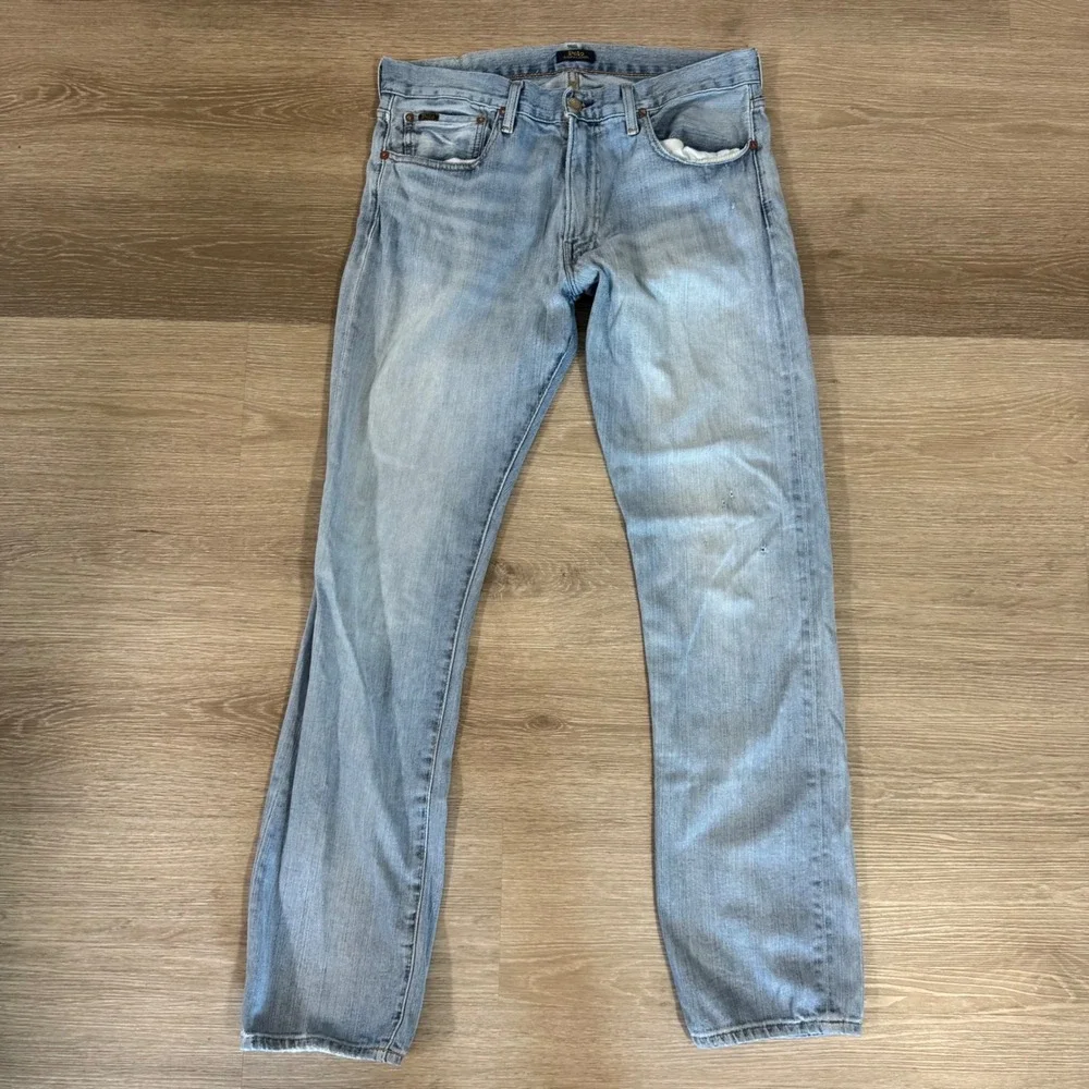 Polo Ralph Lauren Varick Slim Straight Jeans Mens 34x34 Blue Denim Distressed